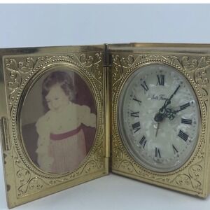 Vtg Seth Thomas Gold Tone Folding Travel Alarm Clock Photo Frame Germany‎ Untest